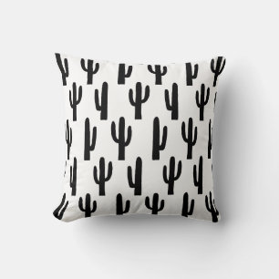 Black and white minimalist simple cactus pattern throw pillow