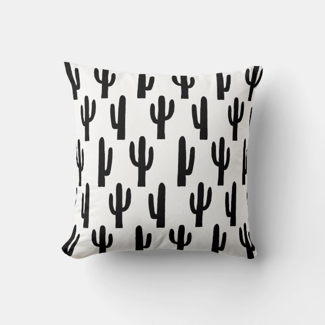 Black and white minimalist simple cactus pattern throw pillow (Front)