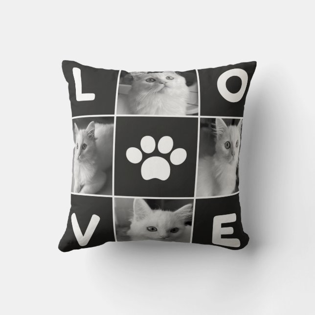Black and White Minimalist Simple Love Square  Throw Pillow (Back)