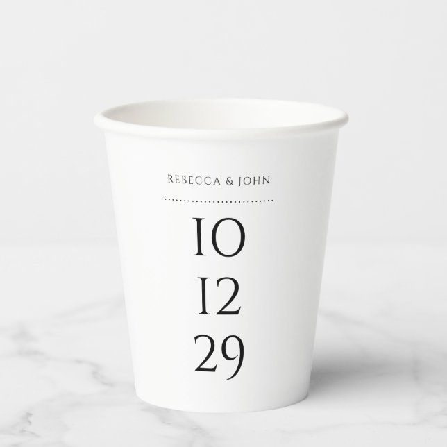 Black And White Minimalist Special Date Wedding Paper Cups (Front)