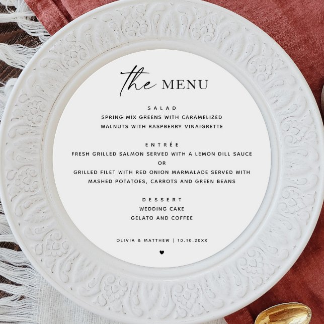 Black and White Minimalist Wedding | Modern Round Menu (Creator Uploaded)