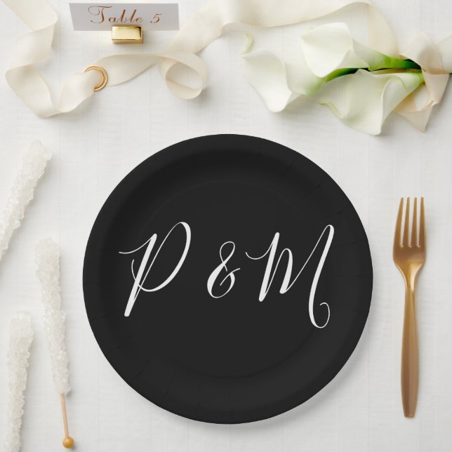 Black and White Minimalist Wedding  Paper Plate (Wedding)