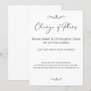 Black and White Minimalist Wedding Postponed Invitation