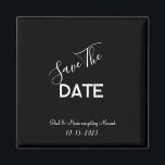 Black and White Minimalist Wedding Save the Date  Magnet<br><div class="desc">.: Minimalist Wedding save-the=date with a beautiful black background and contrasting white font
.: Completely customizable- change the text,  font,  font size and font color.
.: Coordinating items available
.: Design available in other colors as well.</div>