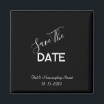 Black and White Minimalist Wedding Save the Date  Magnet<br><div class="desc">.: Minimalist Wedding save-the=date with a beautiful black background and contrasting white font
.: Completely customizable- change the text,  font,  font size and font color.
.: Coordinating items available
.: Design available in other colors as well.</div>
