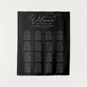 Black and White Minimalist Wedding Seating Chart Tapestry