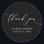 Black and White Minimalist Wedding Thank You Classic Round Sticker<br><div class="desc">Our modern minimalist thank you sticker/seal has "thank you" written in modern calligraphy script and can be fully customized with your name,  dates and background colour.</div>