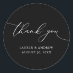 Black and White Minimalist Wedding Thank You Classic Round Sticker<br><div class="desc">Our modern minimalist thank you sticker/seal has "thank you" written in modern calligraphy script and can be fully customized with your name,  dates and background colour.</div>