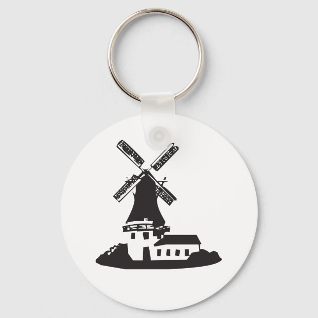 Black and White Minimalist Windmill Keychain (Front)