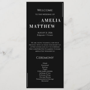 Black and White Minimalistic Wedding Program