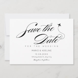 Black and white mininalist travel wedding save the date