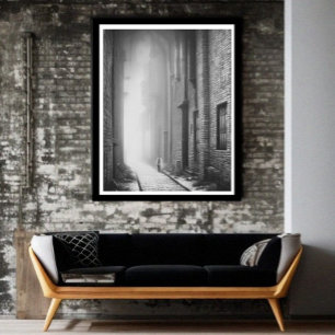 Black and White Misty alley single figure walks Poster