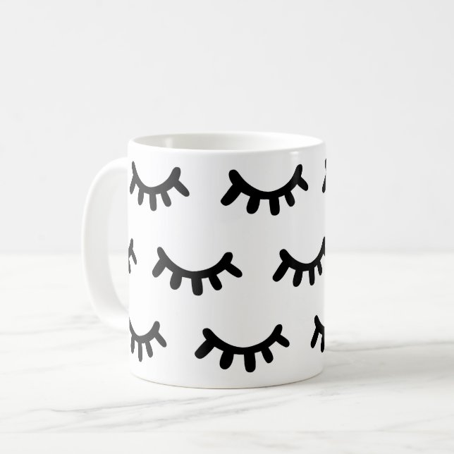 Black and white modern abstract cute eyes pattern coffee mug (Front Left)