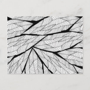 Black and White Modern Abstract Geometric Leaves Postcard