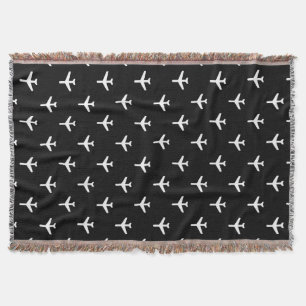 Black and White Modern Airplanes Pilot Throw Blanket