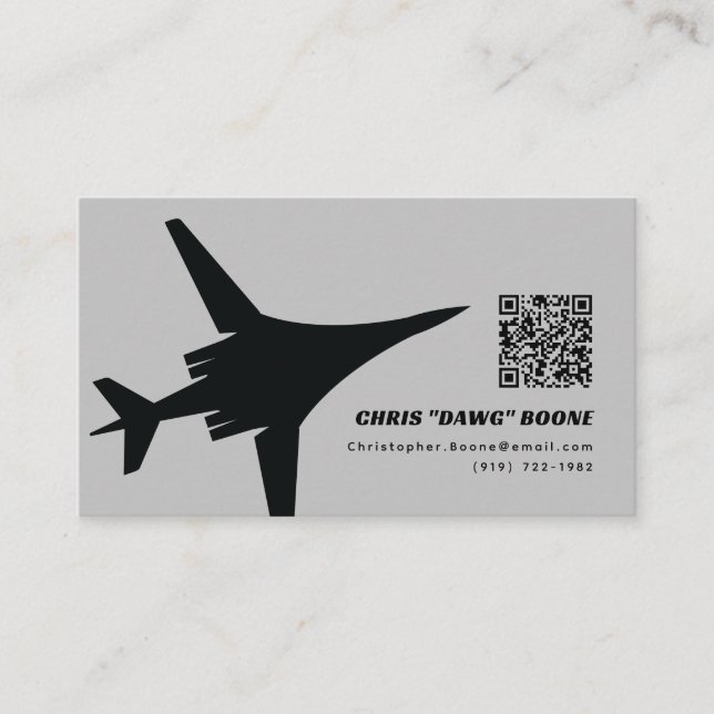 Black and White Modern B-1 Bomber Business Card (Front)