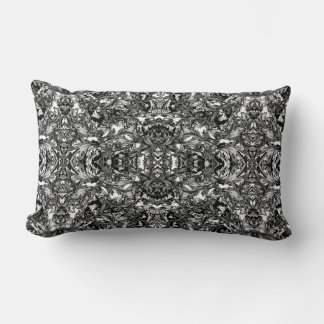 BLACK AND WHITE MODERN BAROQUE ORNAMENTAL FLEECE LUMBAR PILLOW