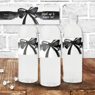 Black and White Modern Bow Water You Waiting For? Bottle Label