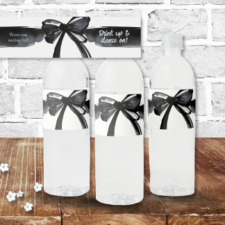 Black and White Modern Bow Water You Waiting For? Water Bottle Label