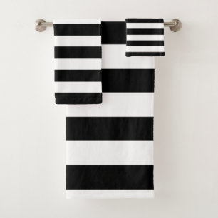 Black and White Modern Broad Stripes Striped Bath Towel Set