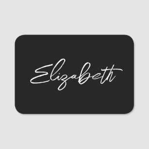 Black and White Modern Brush Script Name Tag