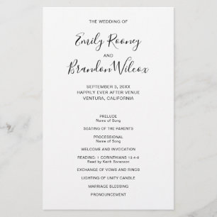 Black and White Modern Budget Wedding Program