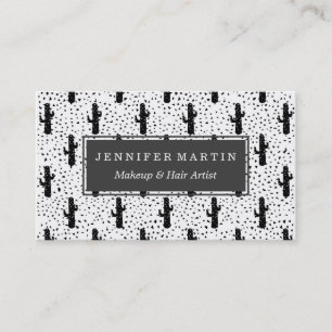 Black and White Modern Cactus and Triangle Geo Business Card