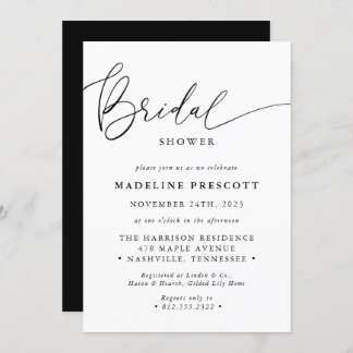 Black And White Modern Calligraphy Bridal Shower Invitation