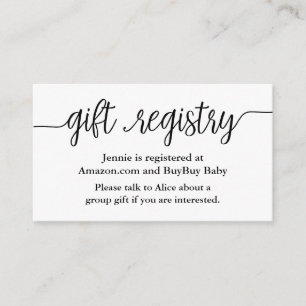 Black and White Modern Calligraphy Gift Registry Enclosure Card