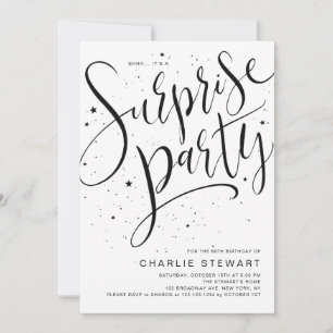 Black And White Modern Calligraphy Surprise Party Invitation