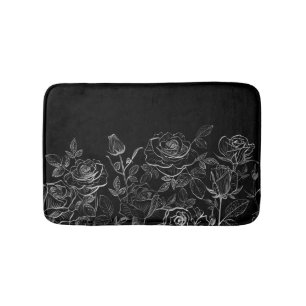 Black and White Modern Chic Roses Bath Mat