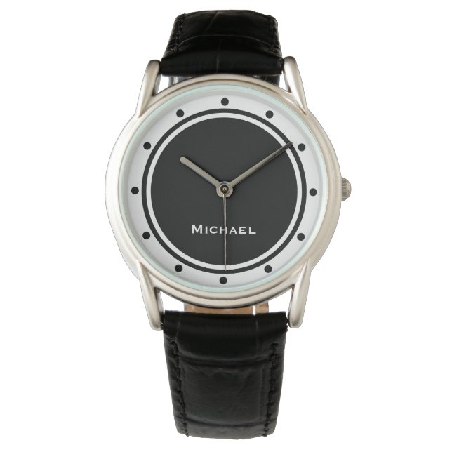 Black and White Modern Chic Simple Minimalist Watch (Front)