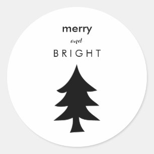 Black and White Modern Christmas Tree Classic Round Sticker