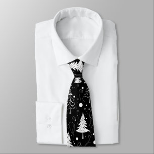 Black and White Modern Christmas Trees Tie
