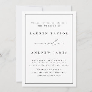Black and White Modern Classic Lined Wedding Invitation