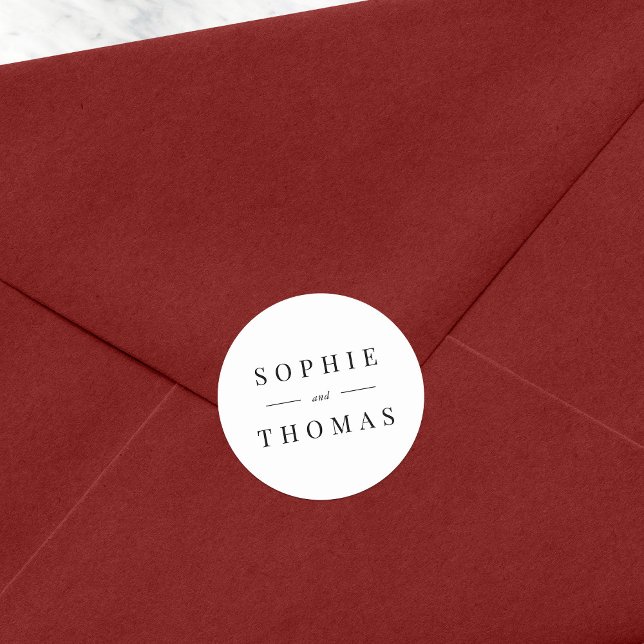 Black and White Modern Classic Wedding Classic Round Sticker (Creator Uploaded)