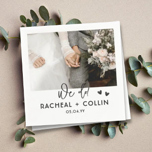 Black and White Modern Custom Photo Wedding Napkin