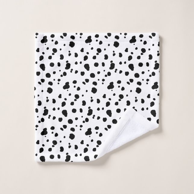 Black and White Modern Dalmatian Spots Bath Towel Set (Wash Cloth)