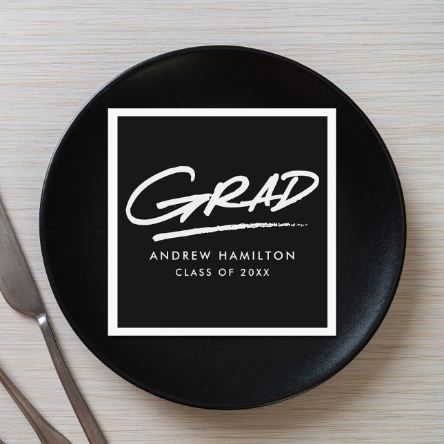 Black and White Modern Dashed Graduation Napkin (Creator Uploaded)