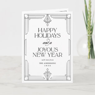 Black and White Modern Deco Happy Holidays Photo Holiday Card