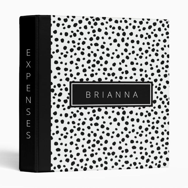 Black and White Modern Dot Background Custom Name Binder (Front/Spine)