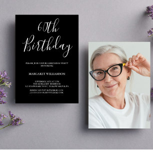 Black and White Modern Elegance  60th Birthday  Invitation