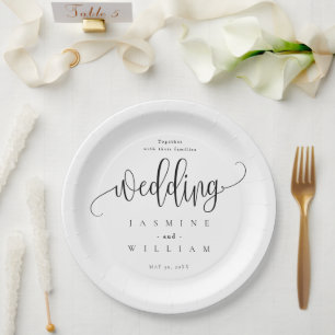 Black and White Modern Elegance  Wedding  Paper Plate