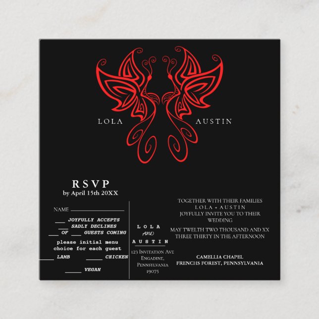 Black and White Modern Elegance Wedding RED All In Enclosure Card (Front)