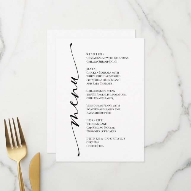 Black and White Modern Elegant Menu  (Front/Back In Situ)