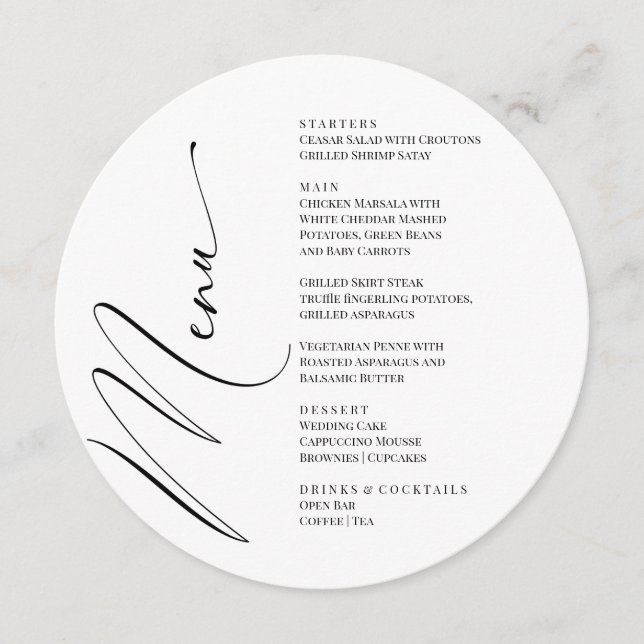 Black and White Modern Elegant Menu  (Front)