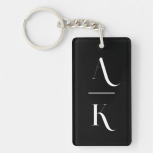Black and white modern elegant monogram keychain
