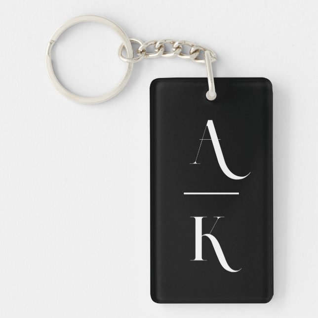 Black and white modern elegant monogram keychain (Front)