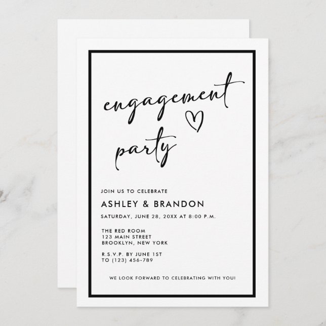 Black and White Modern Engagement Party Invitation (Front/Back)