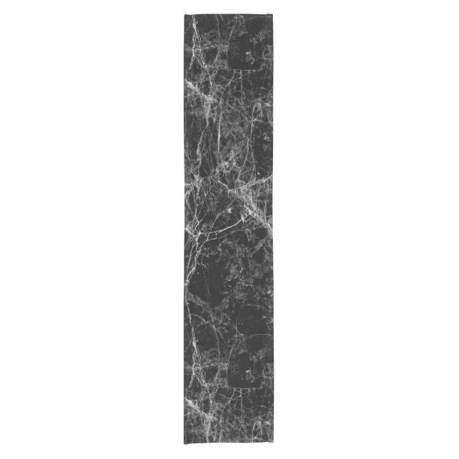 Black and White Modern Faux Marble Pattern Short Table Runner (Front)
